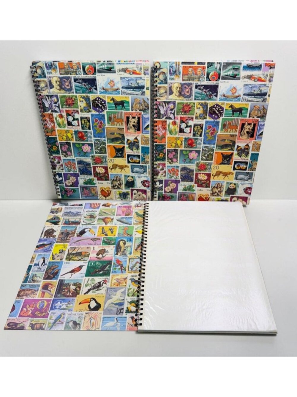 Vintage Inspired Spiral Stamp Collection Books Set of 3 Postage Stamp Motif